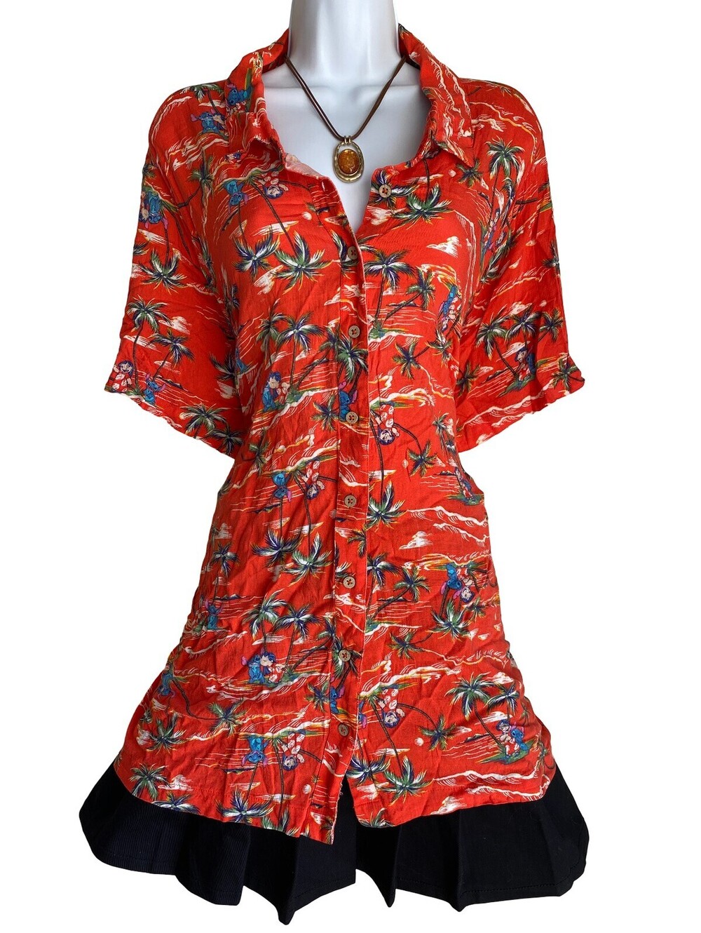 Vintage Disney's Plus 4X Lilo and Stitch Button Up Tunic Blouse Cartoon Kidcore